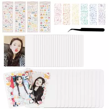 Baskiss Trading Card Pocket 15 Top Card 50 Card 20 Cute Card Корейская торговая карта для хранения Полностью прозрачные, есть набор, загрузчики, чехлы, наклейки, протектор,