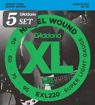 Басовые струны Nickel Long Scale EXL220 x 5 Set D Addario .040-.095 []