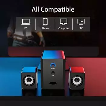 Компьютерные колонки Bluetooth с усилением басов — питание от USB, 2 динамика, кабель Aux-in 3,5 мм, идеально подходят для ПК и ноутбуков AUX чёрный