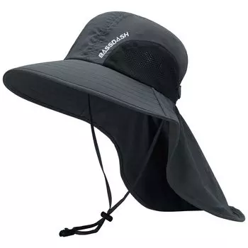 Bassdash Fishing UV Wide Hat с козырьком от солнца, водоотталкивающей, быстрой рыбалкой и отверстием для хвоста [Bassdash] Шляпа, Защита, Козырек, Шляпа, темно-серого