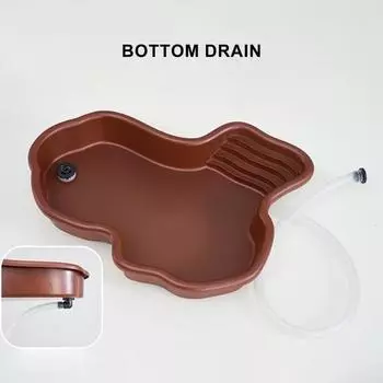 Бассейн с черепахой и противоскользящей лестницей. Платформа для купания. Дренажные отверстия. Черепаха. Рептилии. Ванна. Среда обитания. Ландшафтный дизайн. Держатель для воды. Чаша. B