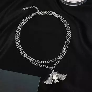 Двухслойное ожерелье унисекс с подвеской в виде летучей мыши, регулируемое забавное ожерелье в стиле панк на Хэллоуин, ювелирные аксессуары