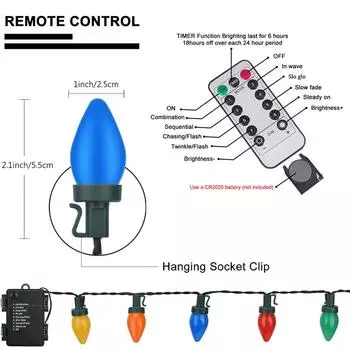 Батарея C7 Лампочки Рождественские гирлянды Пульт дистанционного управления Светодиодные гирлянды из клубники Сказочные огни Уличное освещение Декор для рождественской елки