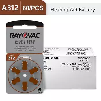 Батарея для слуховых аппаратов A312 312A 312 P312 PR48 RAYOVAC EXTRA Zinc Air 312/A312 Мини-батарейки для усилителя звука 60 шт. A312
