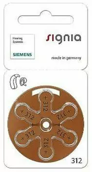 Батарея для слуховых аппаратов Siemens Signia S312 (10 х 6 = 60 шт.) БЕСПЛАТНАЯ ДОСТАВКА ПО ВСЕМУ МИРУ