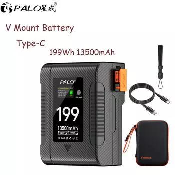 Батарея с креплением PALO V для BP-199W-C, литиевые батареи Canon V-Lock BP R5C BMPCC 6K Pro, запись 4K 60P и iphone 15 Pro