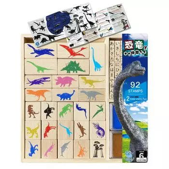 Bathing Elephant Dinosaur Stamp with Instruction Wooden Stamp Ink Set For Children Girls Boys Gift Present Dinosaur Dinosaur Aiueo Stamp ``Original