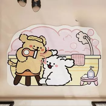 Bathroom Absorbent Diatom Mud Floor Mat Lines Puppy Bathroom Doorway Quick-drying Anti-slip Mat Household Easy-to-maintenance Floor Mat 40 * 60cm