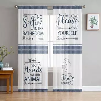 Bathroom And Toilet Fun Text Curtain For Living Room Transparent Tulle Curtains Window Sheer For The Bedroom Accessories Decor W135 x H114cm