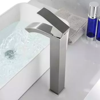 Водопадный кран для раковины в ванной комнате, матовый серебристый, нержавеющая сталь 304, смесители для раковины, смеситель для горячей и холодной воды, высокий кран G1/2