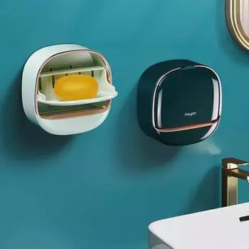 Bathroom Creative Soap Holder Wall Mounted Soap Box With Lid Bathroom Accessories Soap Dish Storage Boxes светло-зеленый