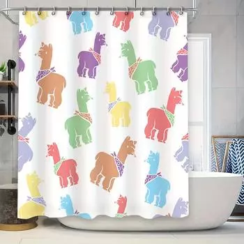 Bathroom Curtain Cartoon Llama Print Bath Shower Curtains Waterproof Fabric Decoration Home Decor Modern Style 3D Printed Fabric 90x180cm