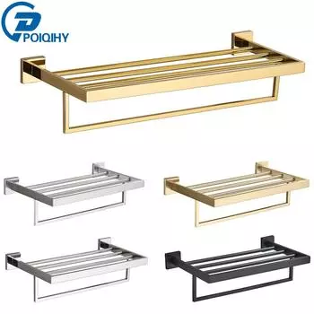 Bathroom Hardware Chrome Towel Rack Stainless Steel Towel Bar Bathroom Accessories Storage Shelf Double Towel Pole 40cm Long