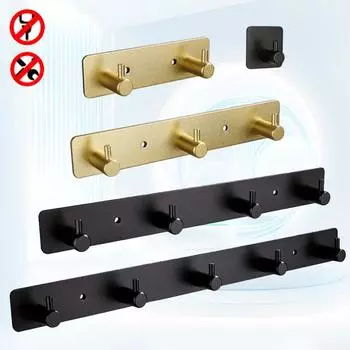 Крючок для ванной комнаты, самоклеящийся, матовый, золотой, черный, для кухни, туалета, настенный, 2, 3, 4, 5, крючки для халатов, держатель для полотенец и одежды, алюминий