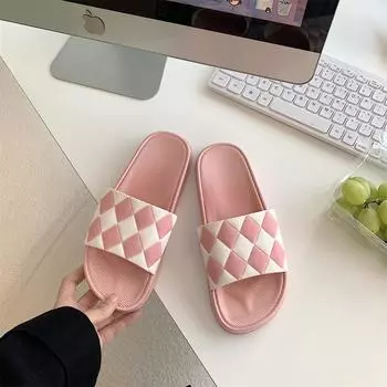 Bathroom Indoor Pink Plaid Summer Shoes for Women 2024 Sandals Woman Slippers Slides Non Slip I New Collection Sale Korea Style 36