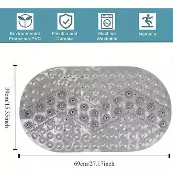 Bathroom Mat Anti-slip Sucker PVC Bath Mat with Drain Hole Silicone Bathing Rugs Foot Massage Pad Bathtub Soft Shower Mat 39x69cm серый