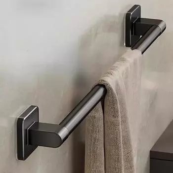 Bathroom Punch-free Gun Gray Single Pole Towel Bar Space Aluminum Bathroom Towel Rack Bathroom Toilet Towel Rack Hanging Rod