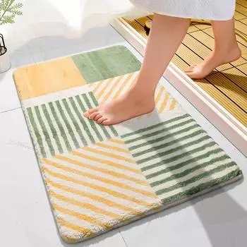 Bathroom Rugs Bath Mats Rugs Microfiber Striped Shower Rug Absorbent Soft and Plush Machine Washable Non Slip Carpet Quick Dry for Bathroom Floor 40*60cm