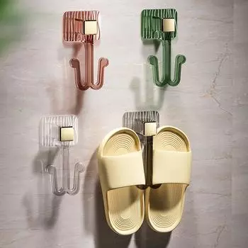 Bathroom Slippers Rack Self Adhesive Punch-Free Wall Mounted With Hook Space-Saving Toilet Door Home Storage Shelf Organizer прозрачный