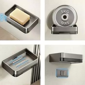 Bathroom Soap Holder Free-Punching Wall Mounted Soap Sponge Holder Organizer Double Drainage Soap Dish Bathroom Accessories серый