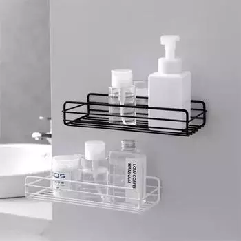 Bathroom Toiletries Storage Rack Wall Mounted Non Perforated Right Angle Storage Rack Shampoo Rack Shower Drainage Basket чёрный