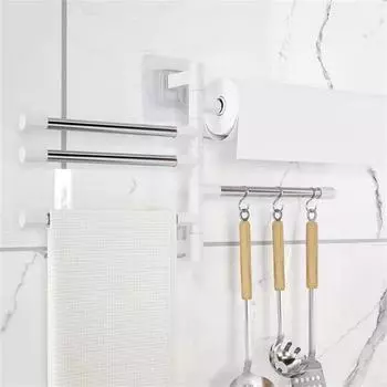 Bathroom Towel Rack Rotatable Towel Holder 99.99% Space Aluminum 2/3/4-Bar Towel Hanger Kitchen Shelf Paper Hanging Wall Mounted