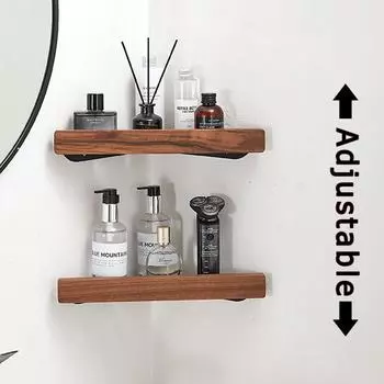 Треугольная полка для ванной комнаты, деревянная, алюминиевая, черная, для туалета, кухни, ванны, душа, шампуня, мыла, держатель для хранения, угловой настенный органайзер чёрный