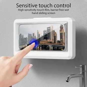 Bathroom Waterproof Phone Holder Home Wall Phone Case Stand Self-adhesive Touch Screen Rotatable Phone Bracket Shower Sealing black and white белый