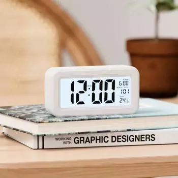 Battery Powered Alarm Clock LED Digital With Backlight Electronic LCD Clock 12/24H Mute Temperature Date Snooze Table Clock чёрный