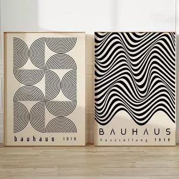 Bauhaus Абстрактное искусство линии холст картины середины века Современная печать Винтажный выставочный плакат Черная стена Искусство Картины Домашний декор 21x30cm No Framed