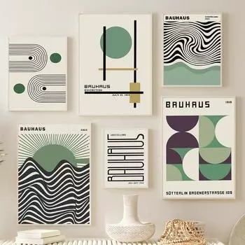 Bauhaus абстрактный плакат зеленый цвет блок линии холст картина скандинавский современный минималистский комната настенное искусство картины для домашнего декора 21x30cm No Framed