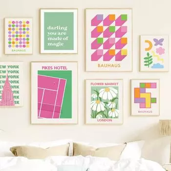 Баухаус Цветочный рынок Теннисный корт Дискотека Настенная живопись на холсте Плакаты на скандинавскую тему и принты Настенные панно для декора гостиной A4 21X30cm No Framed
