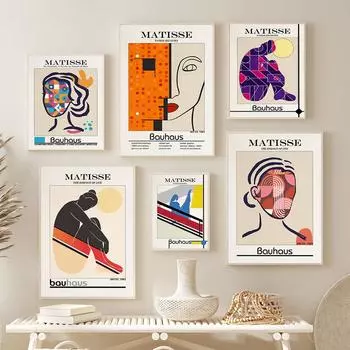 Феминистская печать в стиле Баухаус с вырезами Матисса, постер с красочным контуром женщины, геометрические абстрактные картины на холсте, современный декор стен 21x30cm No Framed