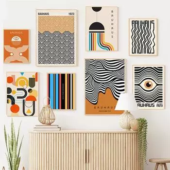 Баухаус линия полосатые глаза геометрическая абстрактная настенная живопись постеры и принты галерея холст картины для декора гостиной A4 21X30cm No Framed