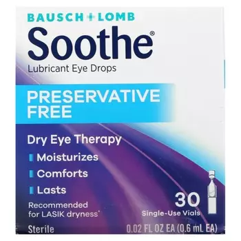 Bausch + Lomb, Успокоение, мазевые капли для глаз, без консервантов, 30 одноразовых единиц, 0,02 жидких унций (0,6 мл) каждый.