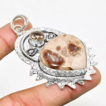 Ювелирный кулон с бокситом и морганитом 925 пробы, посеребренный, 2,46 дюйма 2.46 коричневый