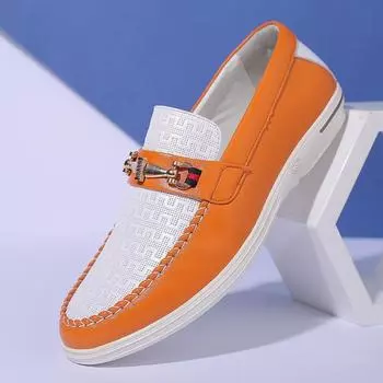 Bawang Red Ant 2025 Summer New Doudou Shoes White Shoes Men s Trend British Breathable Casual Leather Shoes Men s 38 синий