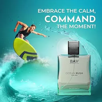BAYY Ocean Rush Perfume для мужчин, парфюмированная вода с камфорой, мятой, бергамотом, ароматом белой цветочной лаванды, стойкий аромат, 100 мл 100 ml