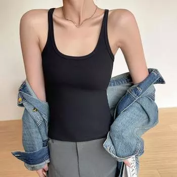 База из майки крупной вязки в сочетании с жилетом белого цвета с крестообразным узором на весну и лето, женский облегающий сексуальный топ S чёрный