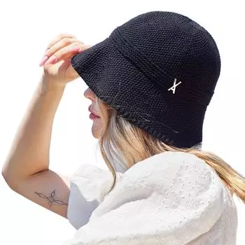 Bazaar Direct Stud Logo Летняя вязаная панама с логотипом Летняя вязаная панама с логотипом Черная Все 4 цвета Унисекс Кепка Кепка Bakeha Корейская прямая корейская марка чёрный