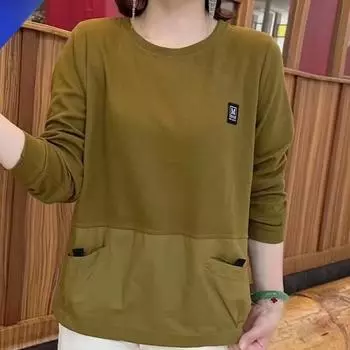 Базовая футболка для мамы среднего возраста и модная футболка Новый стиль для женщин среднего и пожилого возраста Весенне-осенний повседневный свитшот L