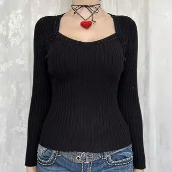 Базовая футболка с длинным рукавом для женщин шерсть шерстяная женская одежда 2025 осень и зима Азия S чёрный