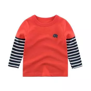 Базовая футболка с длинными рукавами для мальчиков и девочек, однотонная хлопковая футболка в полоску с круглым вырезом для детей и малышей 90cm красный