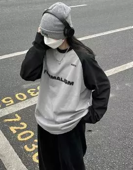 Базовая хлопковая серая футболка с длинными рукавами в стиле Харадзюку, винтажная уличная одежда, свободная лоскутная футболка большого размера, корейский топ, осень M серый