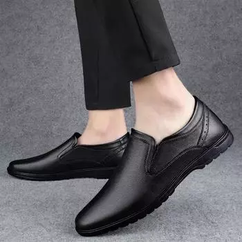 Базовая мужская обувь на осень 2024 года, повседневная мужская обувь без застежек, повседневная обувь из кожи на низком каблуке, легкие мужские кожаные мокасины Zapatos 37 чёрный