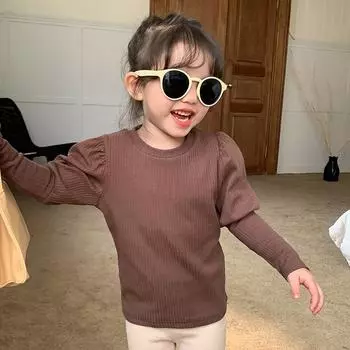 Базовая рубашка для маленьких девочек, водолазка, футболки с воротником-стойкой, майка, детская одежда 130