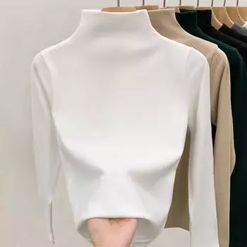 Базовая рубашка с полуводолазкой для женщин на осень и зиму, новая простая однотонная облегающая внутренняя водолазка с длинными рукавами S белый