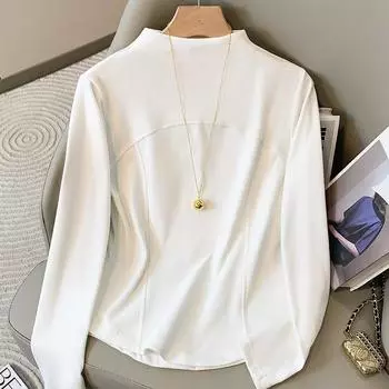 Базовая рубашка с полуводолазкой для женщин на осень и зиму, новый стиль с футболкой с длинными рукавами, облегающий топ Fish Bone со средним воротником для женщин L