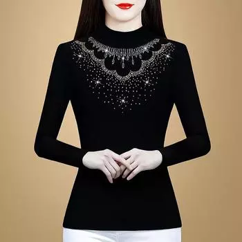 Базовая рубашка с полуводолазкой для женщин с сетчатыми топами для мам с модной утолщенной футболкой из плюшевого бархата с длинными рукавами M