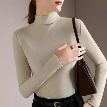 Базовая рубашка с полуводолазкой из ниток для женщин, новая теплая одежда на осень и зиму, простой однотонный топ с длинными рукавами S